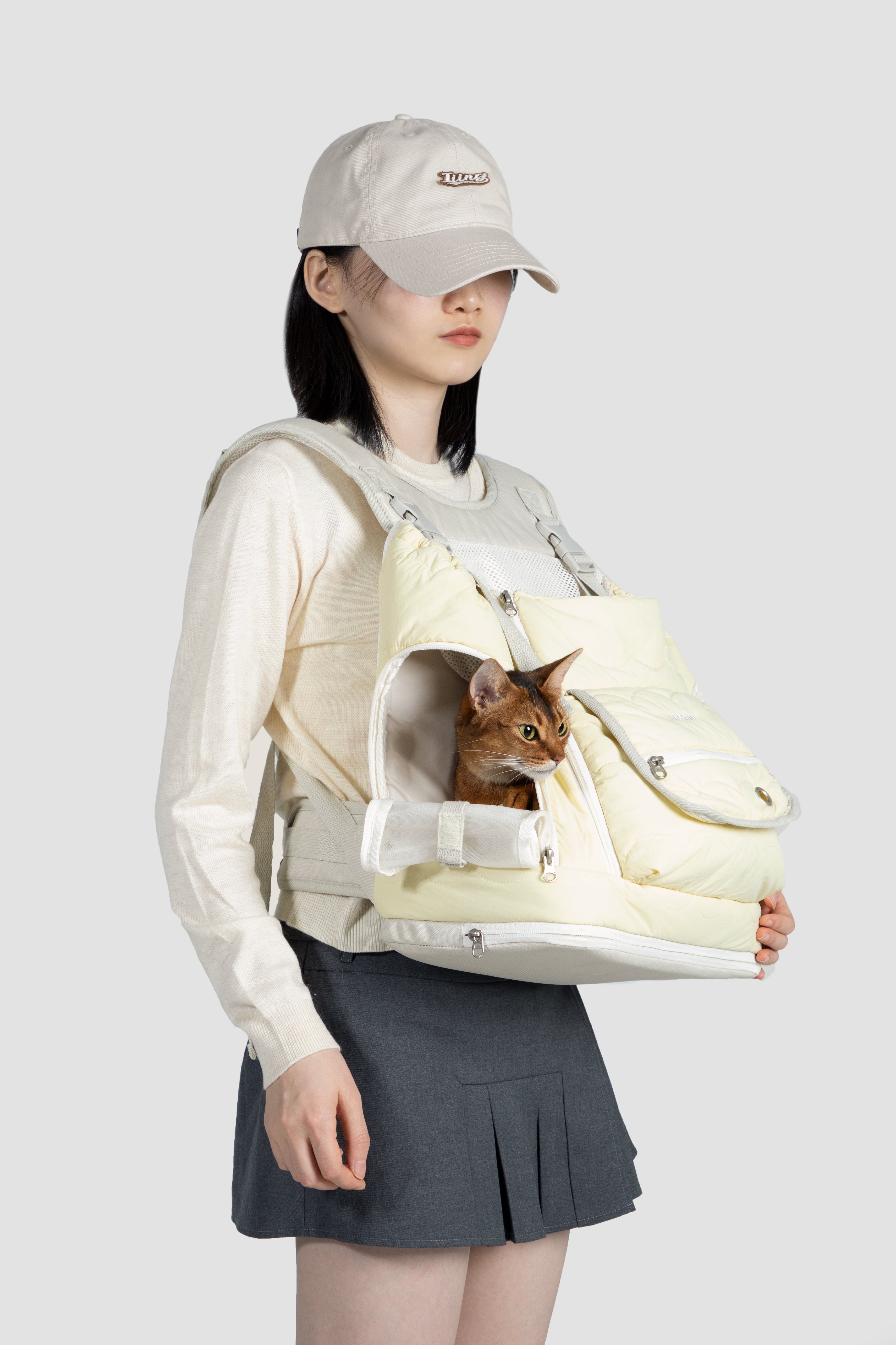 Beige soft texture large capacity pet chest bag
