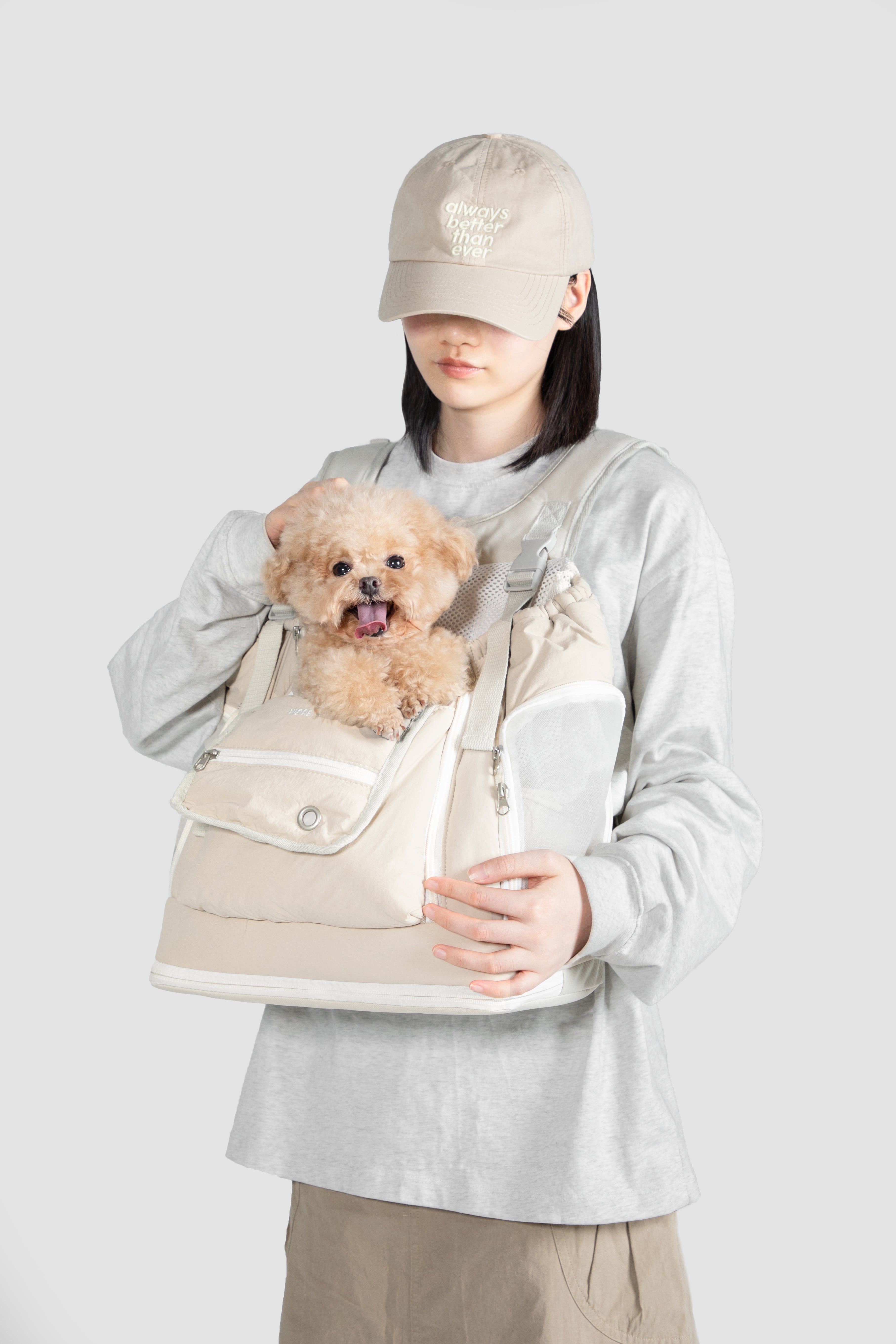 Beige soft texture large capacity pet chest bag