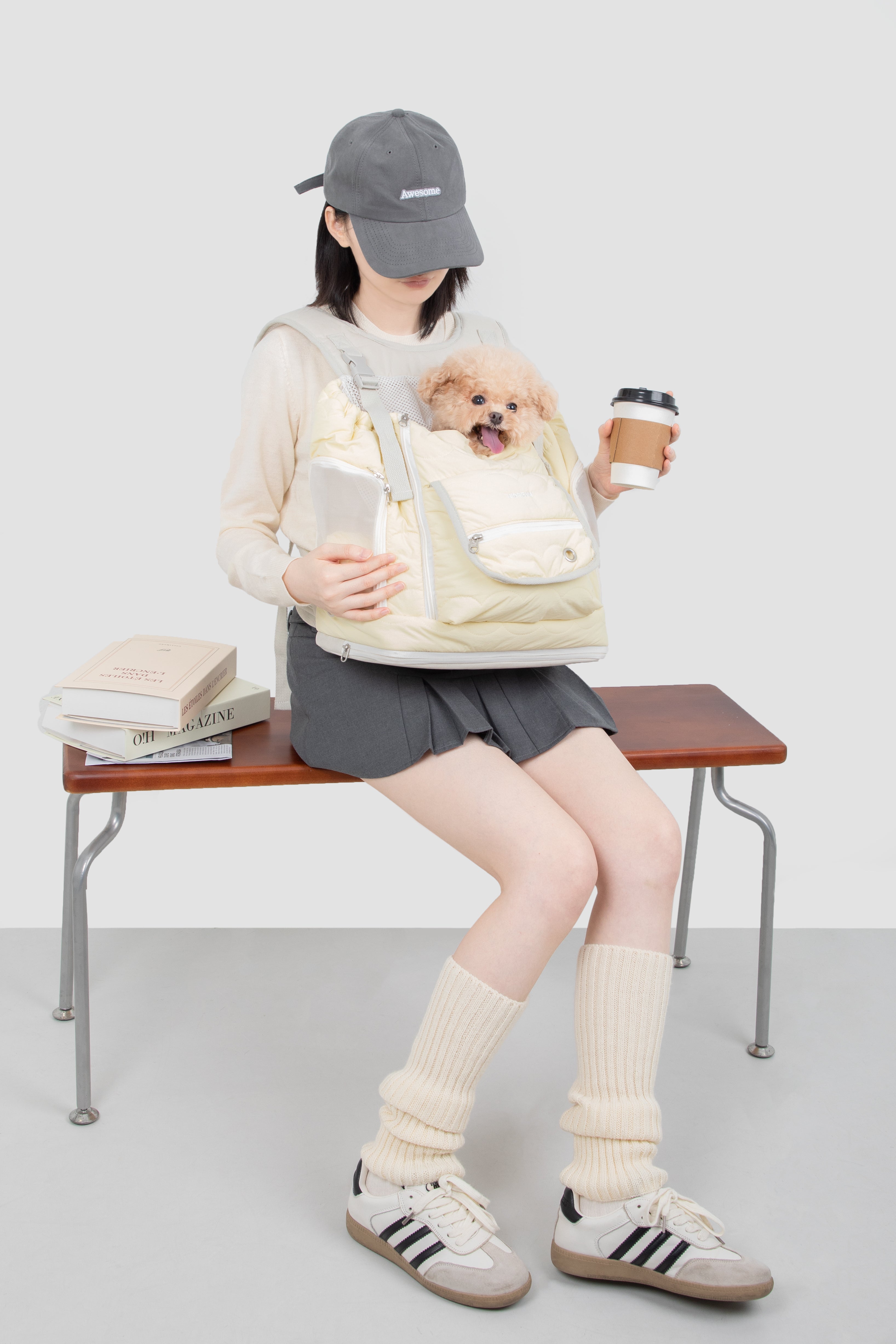 Beige soft texture large capacity pet chest bag