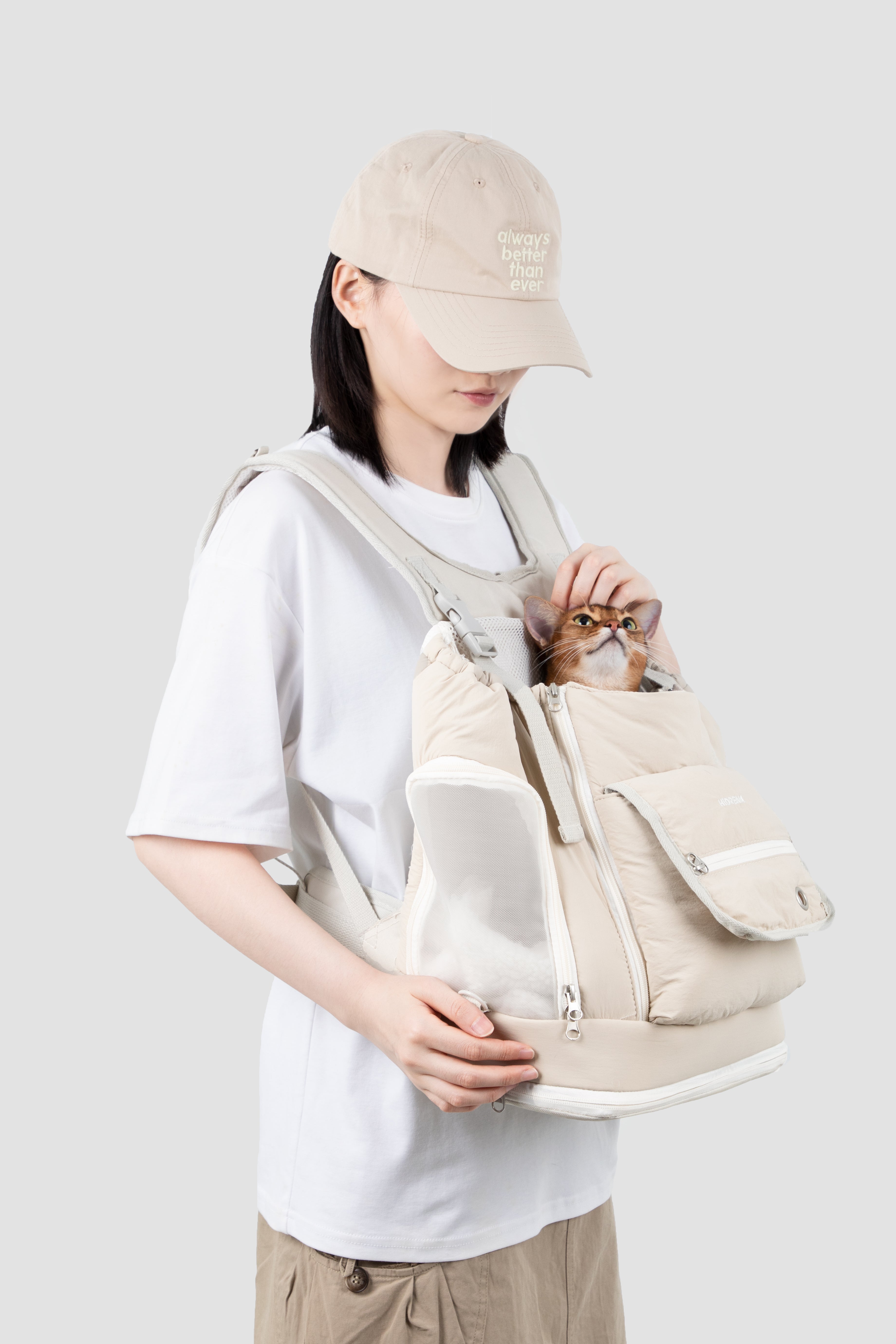 Beige soft texture large capacity pet chest bag