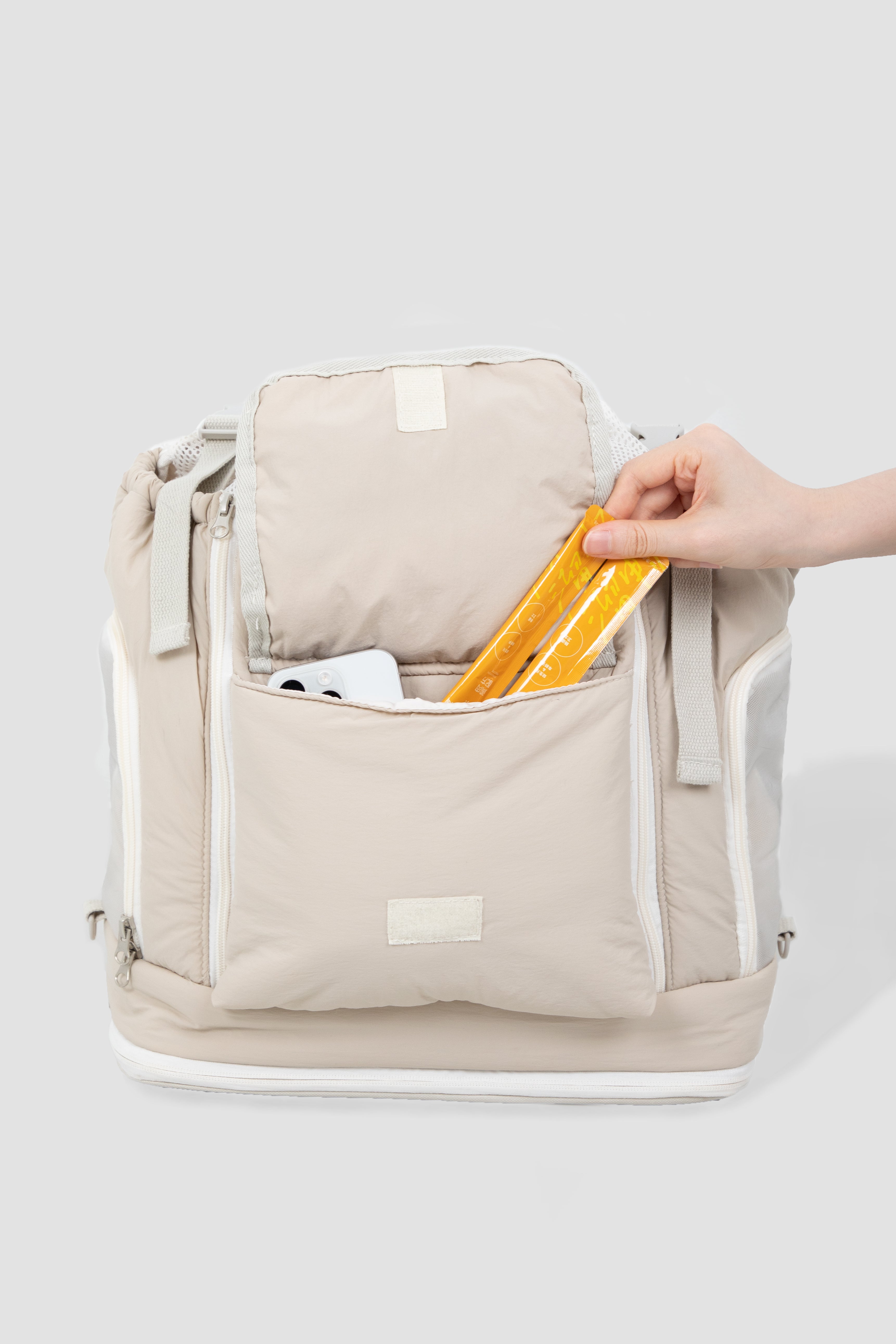 Beige soft texture large capacity pet chest bag
