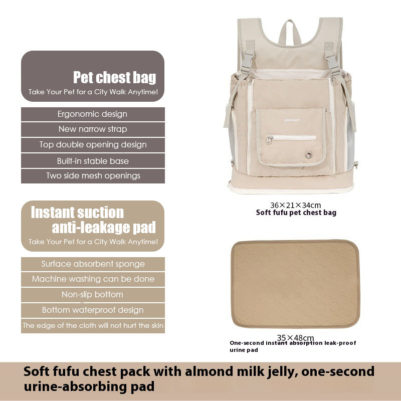 Beige soft texture large capacity pet chest bag